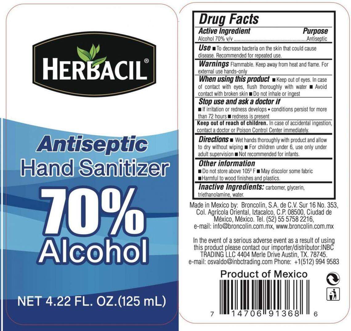 The label for recalled Herbacil hand sanitizer