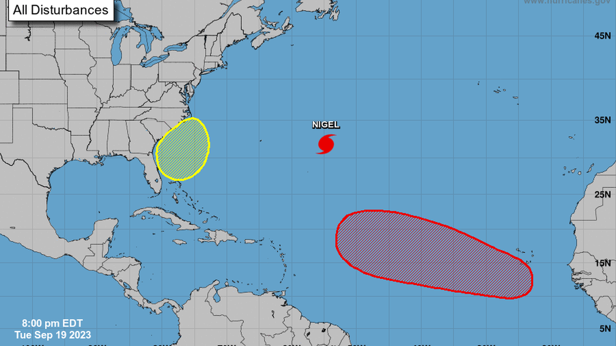 The National Hurricane Center was monitoring Hurricane Nigel in the Atlantic Ocean and two other disturbances on Tuesday, Sept. 19, 2023.