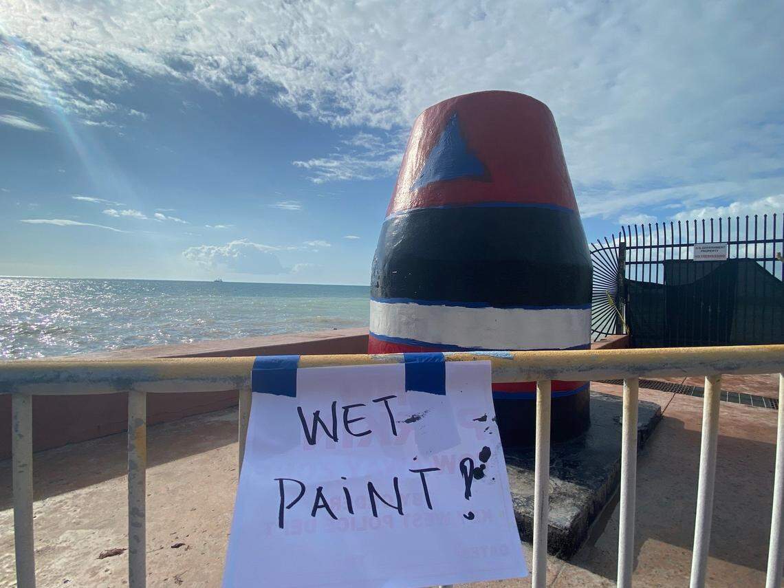 The city of Key West on Jan. 2, 2022, began repainting the famous Southernmost Point buoy landmark after it was vandalized early New Year’s Day.