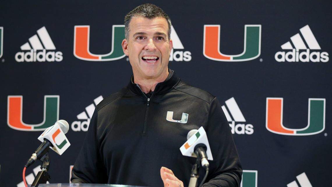 Miami Hurricanes head coach Mario Cristobal speaks about recruits during signing day at a press conference at the University of Miami in Coral Gables on Wednesday, February 2, 2022.