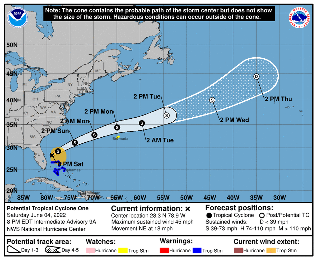 The system’s center has moved into the Atlantic and is expected to strengthen into Tropical Storm Alex off the state’s east coast Saturday night.