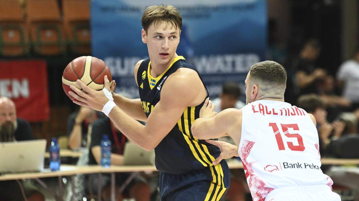 Pelle Larsson (Sweden) and Kamil Laczynski (Poland) during friendly match between Poland vs Sweden on August 10, 2025 at Spodek in Katowice, Poland.