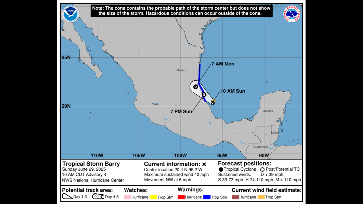 The forecast track for Tropical Storm Barry.