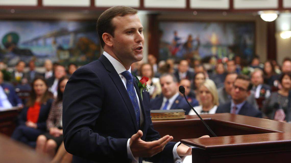 Rep. Chris Sprowls, R-Palm Harbor, addresses members of the Florida House and the Florida Cabinet on Nov. 20, 2018, in Tallahassee during the 2018 Florida House organization session.