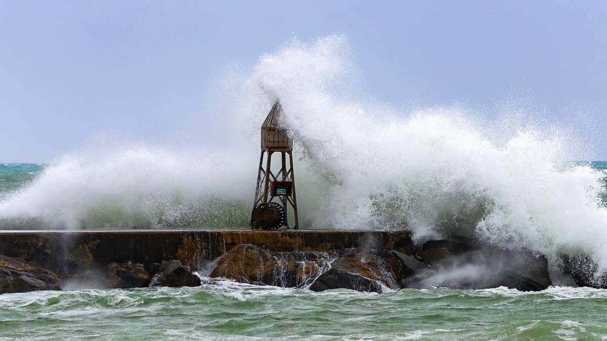 Waves crash against the jetty at the Bal Harbour Lighthouse on Tuesday, Nov. 5, 2024, in Bal Harbour, Fla. Rip current risk remains in effect through until Thursday evening Source:National Weather Service.