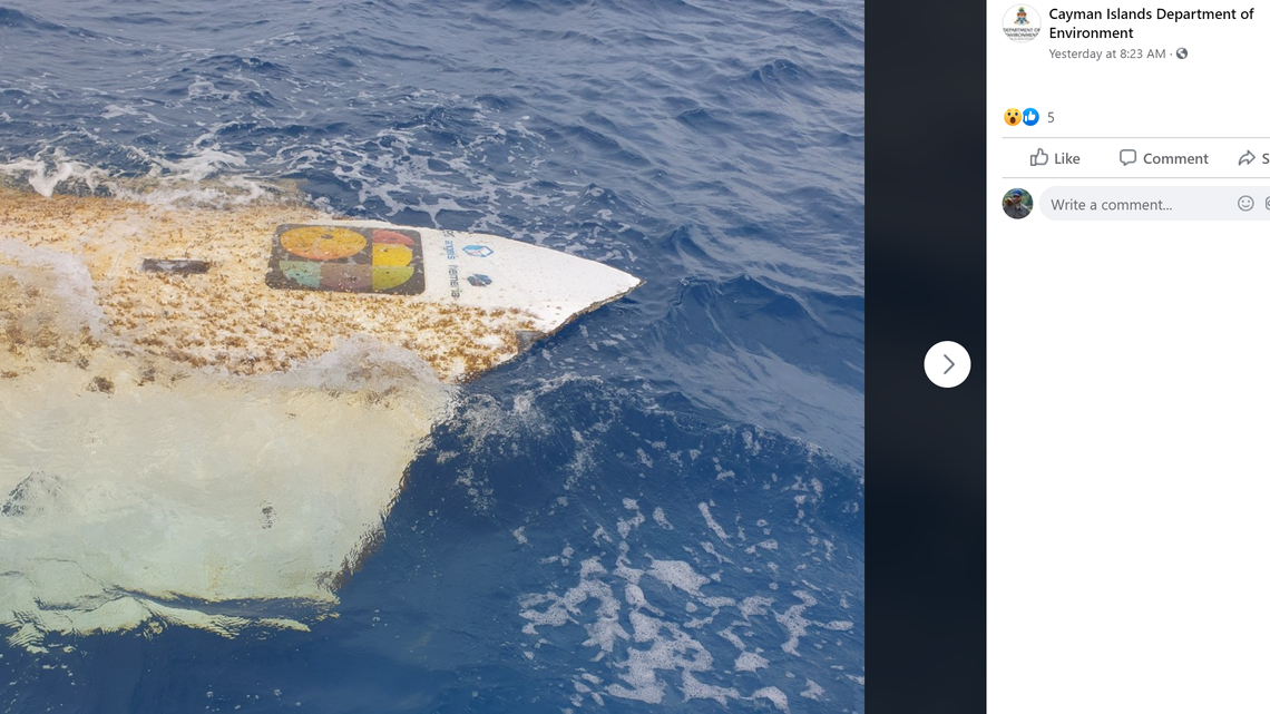 This 12-foot by 15-foot piece of debris found floating off Cayman Brac last week may be part of a French rocket, according to Cayman Island officials.