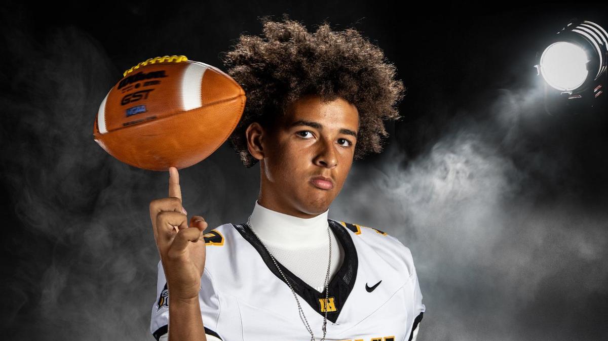 American Heritage quarterback Dia Bell (3) is photographed during Broward County High School football media day at Dave & Busters n Hollywood, FL, on Friday, August 2, 2024.