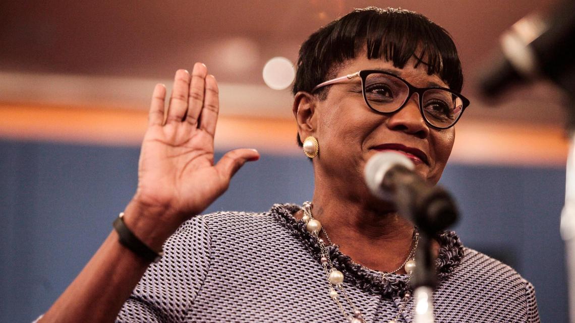 Audrey Edmonson, the District 3 commissioner for Miami-Dade, takes her oath as the new chairwoman of the 13-member board on Friday, Jan. 11, 2019.