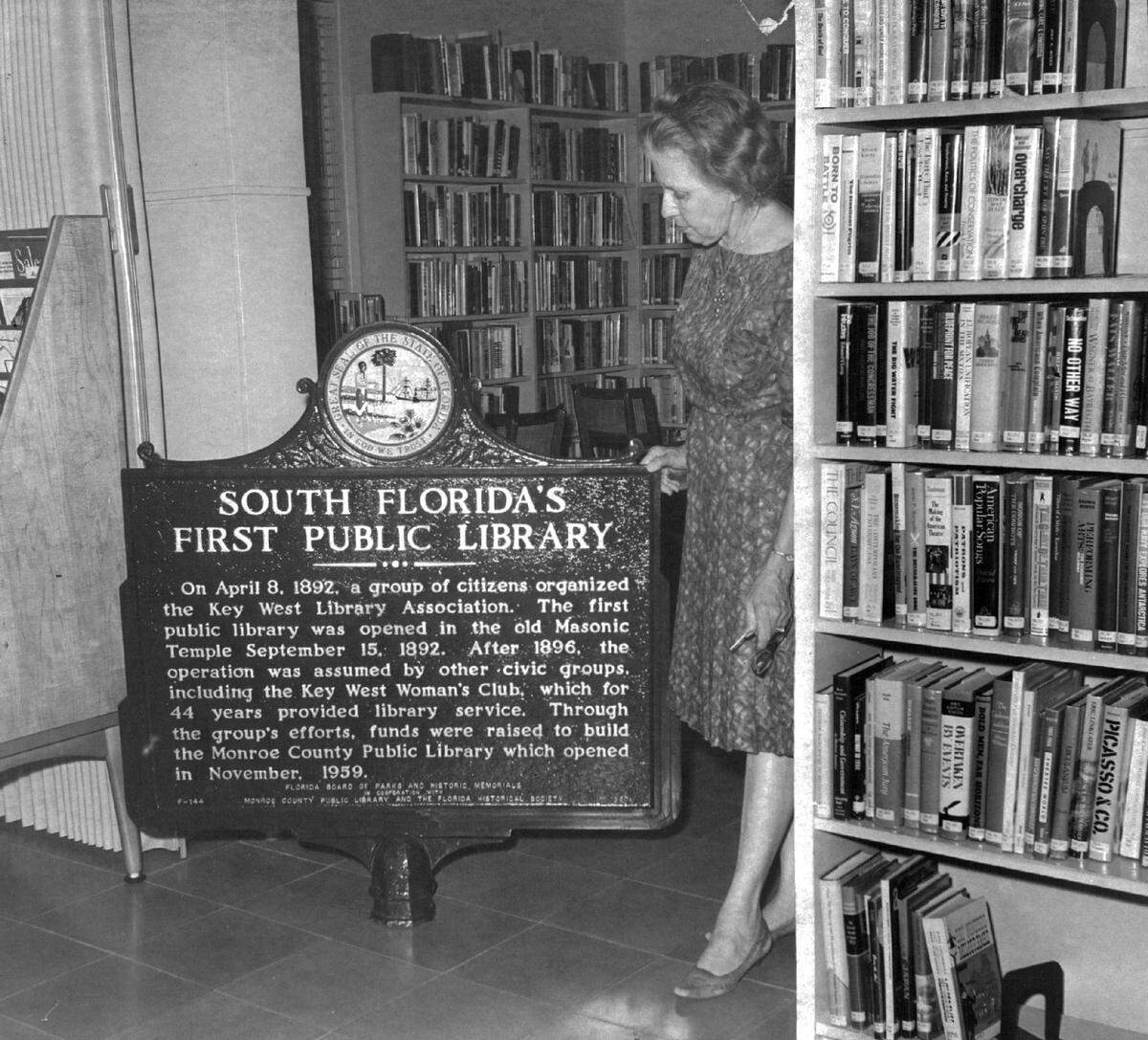 A historic library sign.