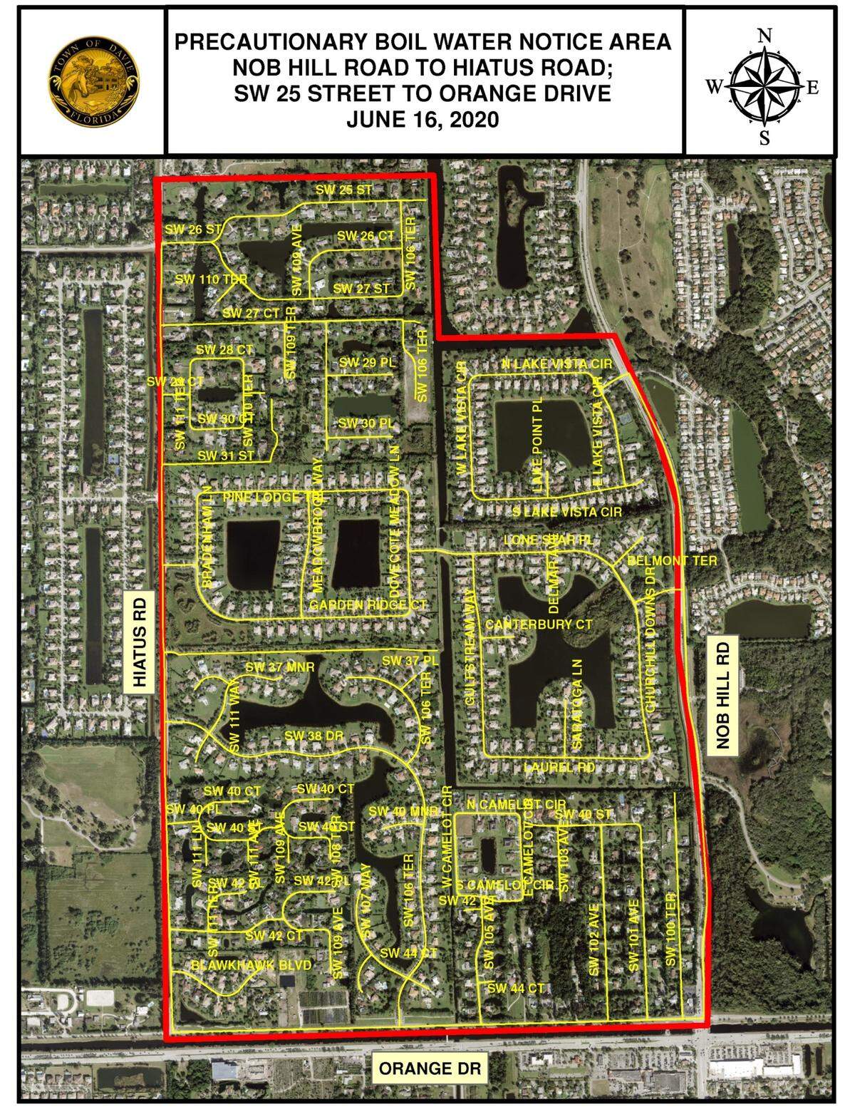 Map of the area covered by the precautionary boil water notice.