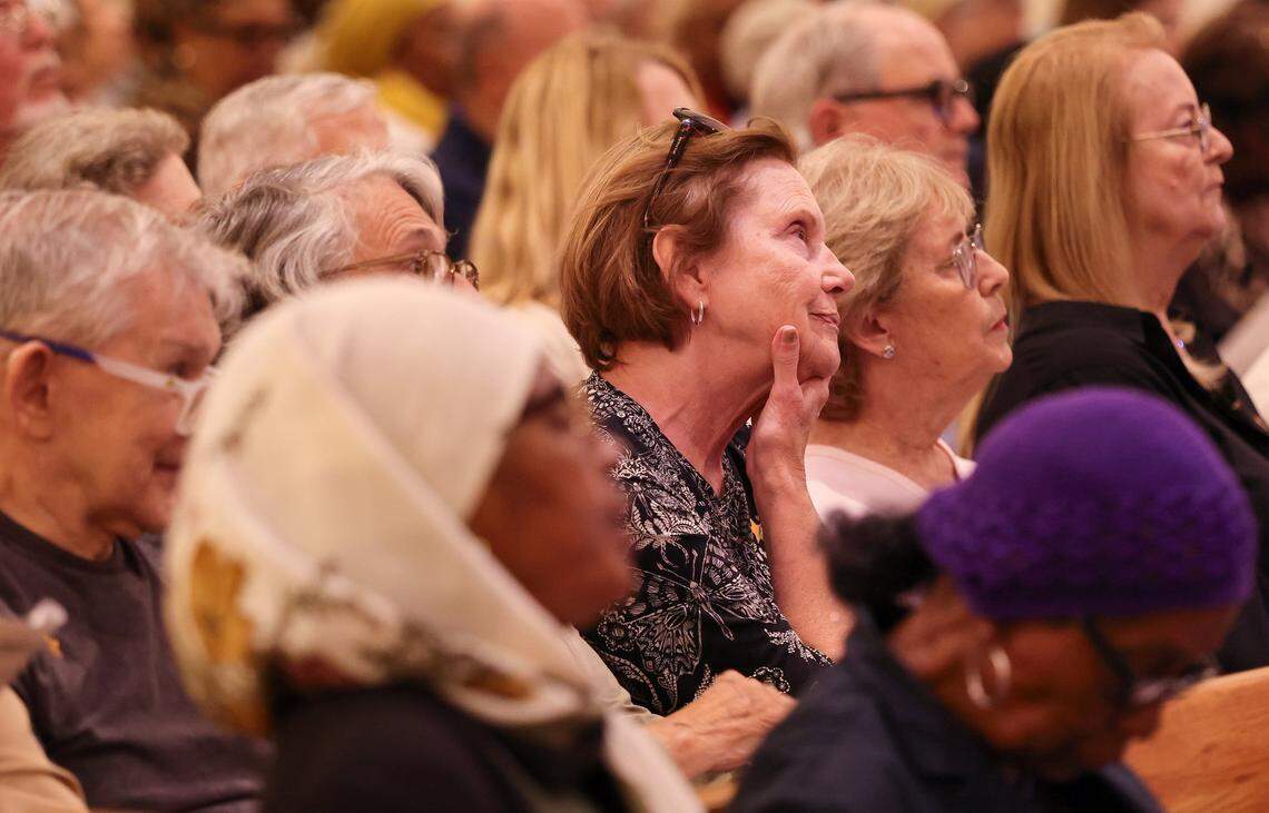 Nearly 800 residents gather at the Corpus Christi Catholic Church to demand solutions from Miami-Dade County elected officials on the issues of mental health and affordable housing.
