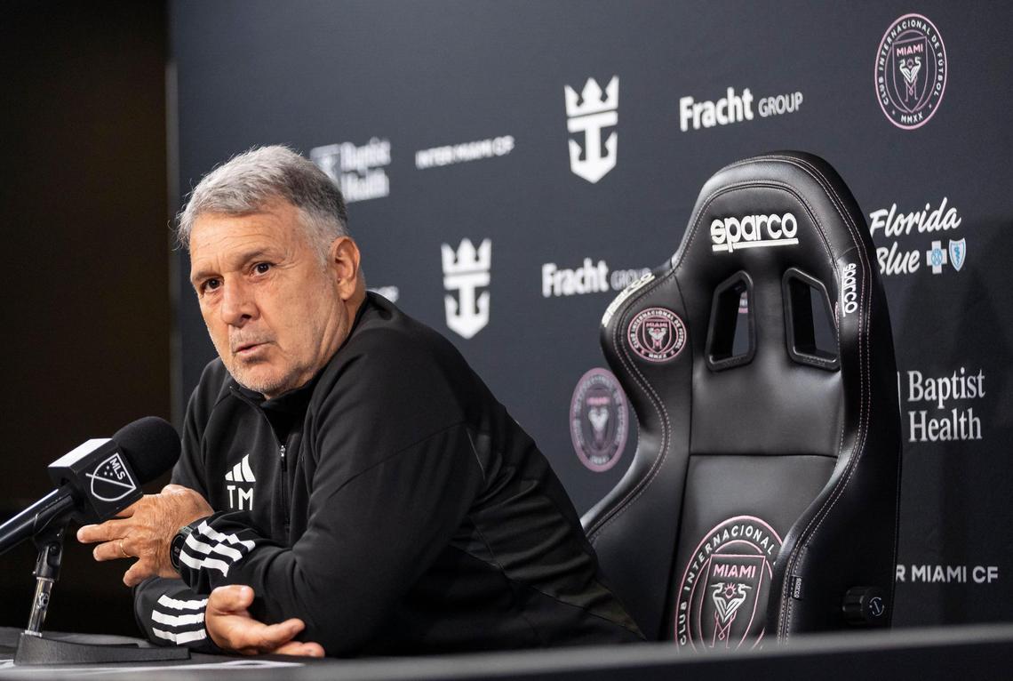 Tata Martino speaks after announcing that he is stepping down as head coach of Inter Miami during a press conference at Chase Stadium on Friday, Nov. 22, 2024, in Fort Lauderdale, Fla