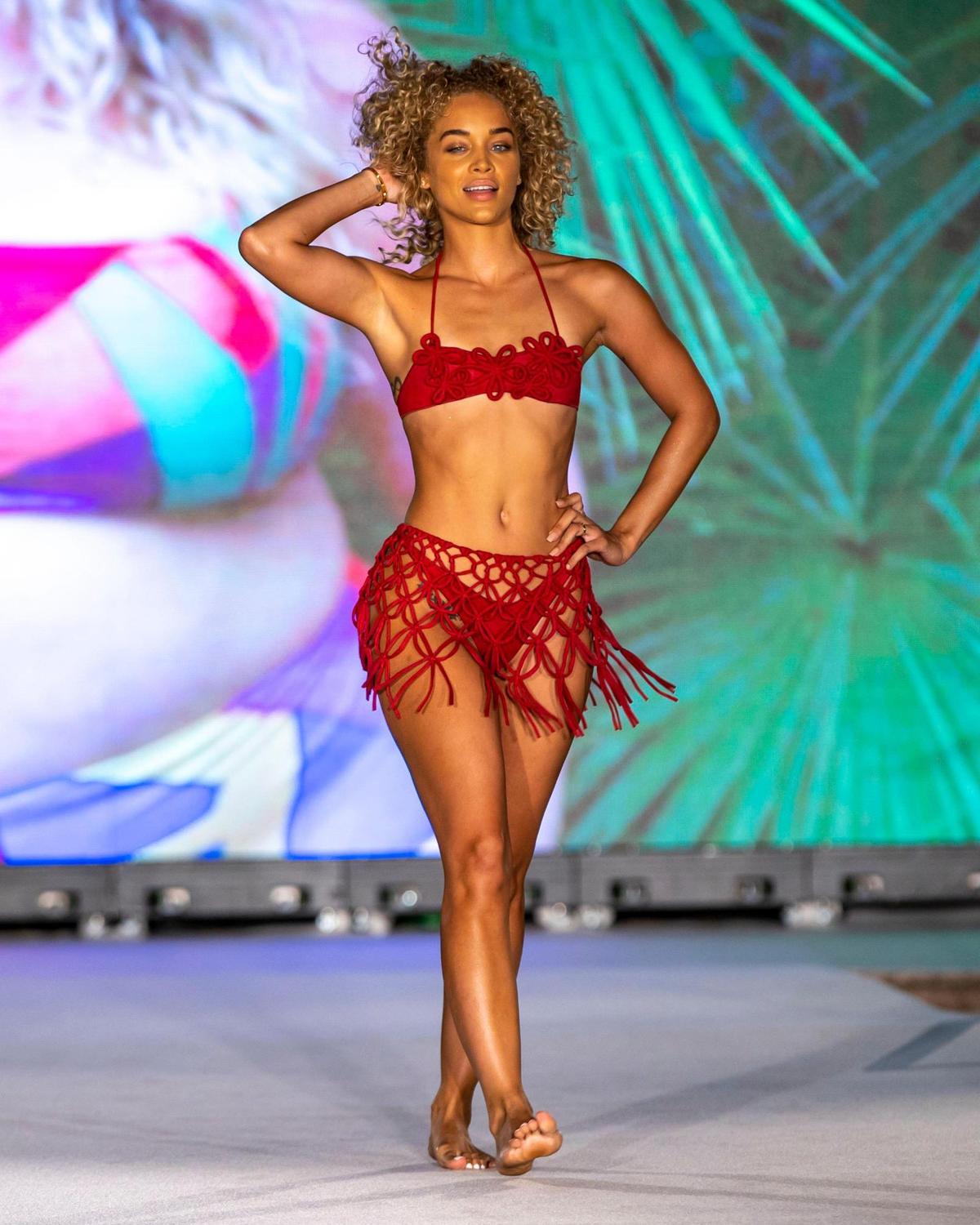 Model Jasmine Sanders walks the runway during the 2022 Sports Illustrated Swimsuit Runway Show at the W South Beach beachfront pool in Miami Beach, Florida, on Saturday, July 16, 2022.