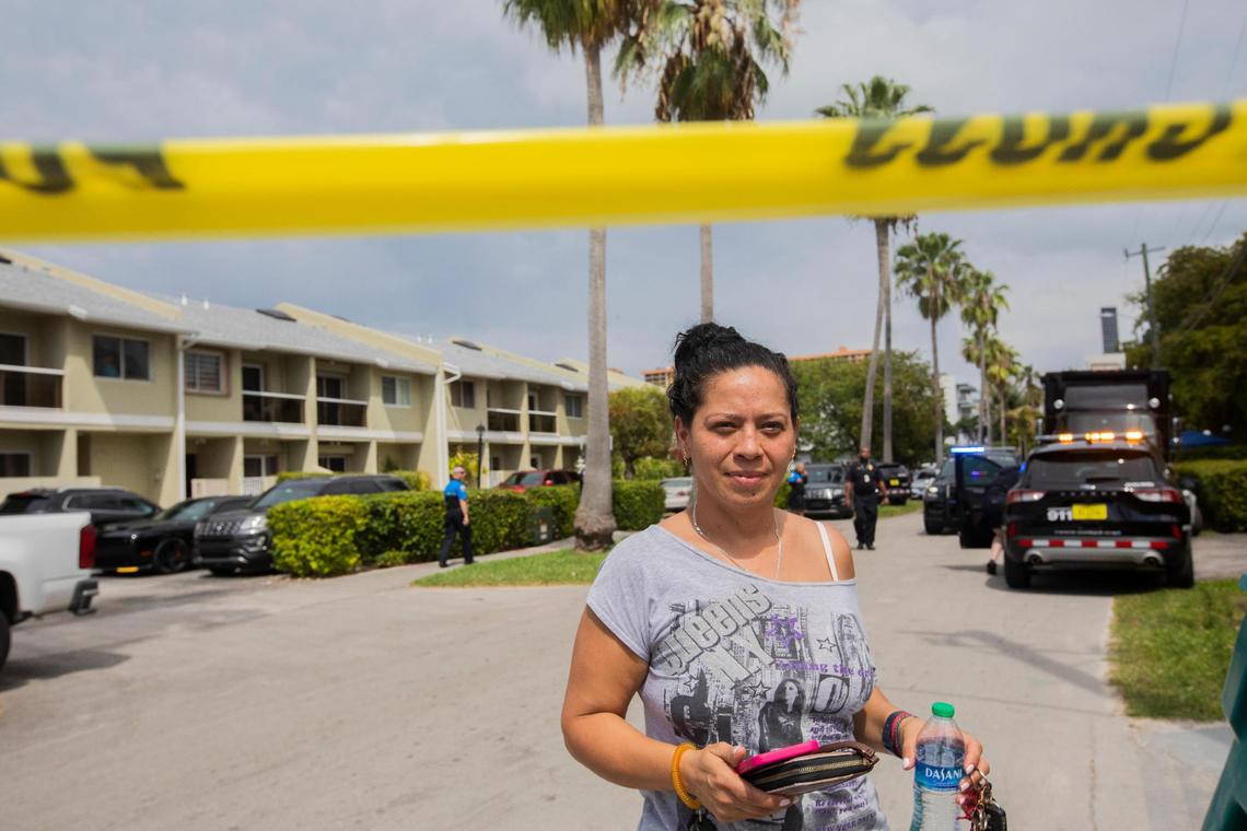 Resident Andrea Tores stands outside Bayview 60 Homes in North Miami Beach after it was evacuated due to structural safety concerns on April 4, 2022.