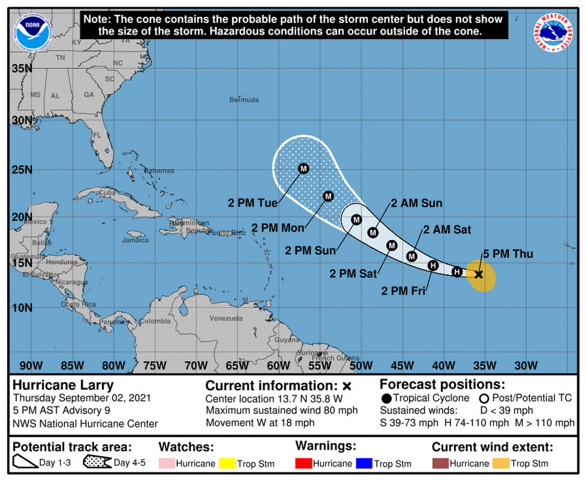 Hurricane Larry, after undergoing an eyewall replacement, is expected to continue to strengthen into a Category 4 storm by Sunday.