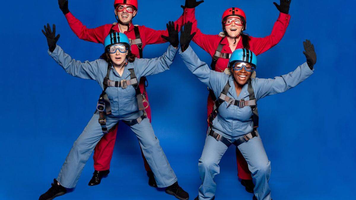 Daniel Llaca, Lindsey Corey, Stephon Duncan, and Diana Garle take a leap in City Theatre’s ‘Summer Shorts’ through July 2 at the Adrienne Arsht Center.
