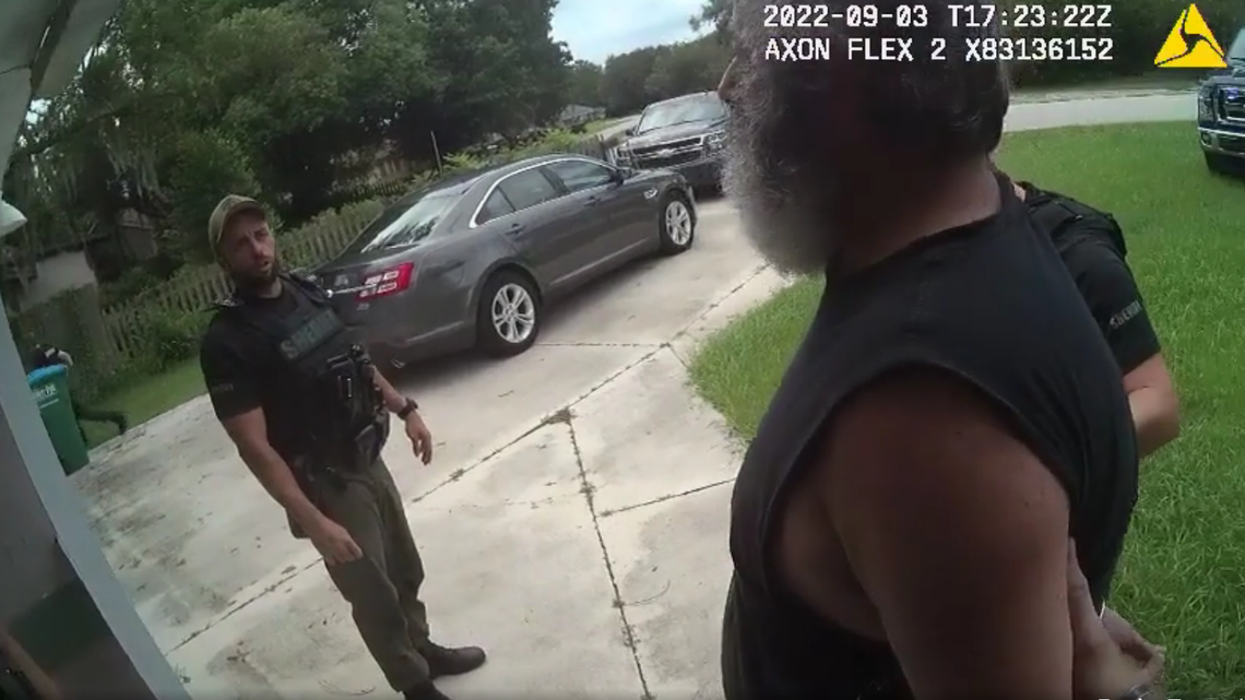 Video shared on Facebook shows Mark Greenburg denied the stalking accusations as he was being arrested at his home in Deltona, Florida, on Sept. 3.