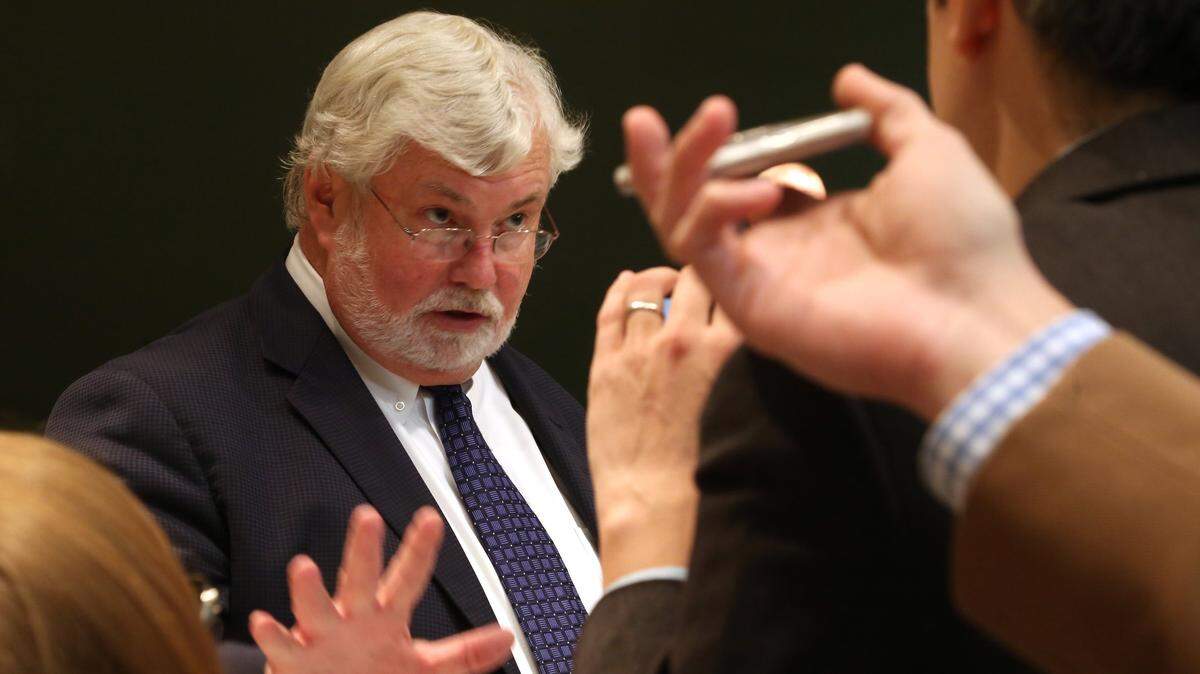 Former state Sen. Jack Latvala, R-Clearwater, answers questions from reporters in May 2017 at the Capitol in Tallahassee. He resigned in January 2018.