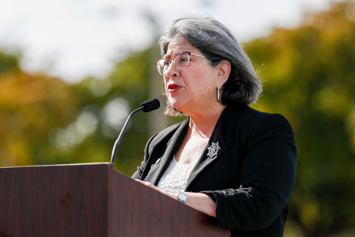 Miami-Dade County Mayor Daniella Levine Cava talks about the latest measures taken by the county to control the spread of Omicron, the new variant of Covid-19, during a press conference at Tropical Park in Miami, Florida, on Thursday, December 16, 2021.