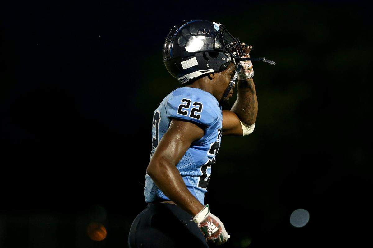 Palmetto Panthers Bobby Washington (22) runs off the field during the second quarter of a high school football game against the Homestead Broncos at Tropical Park Stadium in Miami, Florida, Thursday, August 25. 2022.