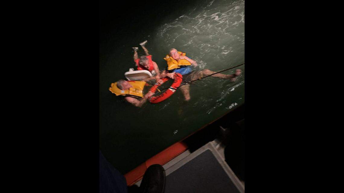 The U.S. Coast Guard rescued three boaters from the Gulf of Mexico late Saturday, June 29, when their vessel ran aground and sank, officials said.