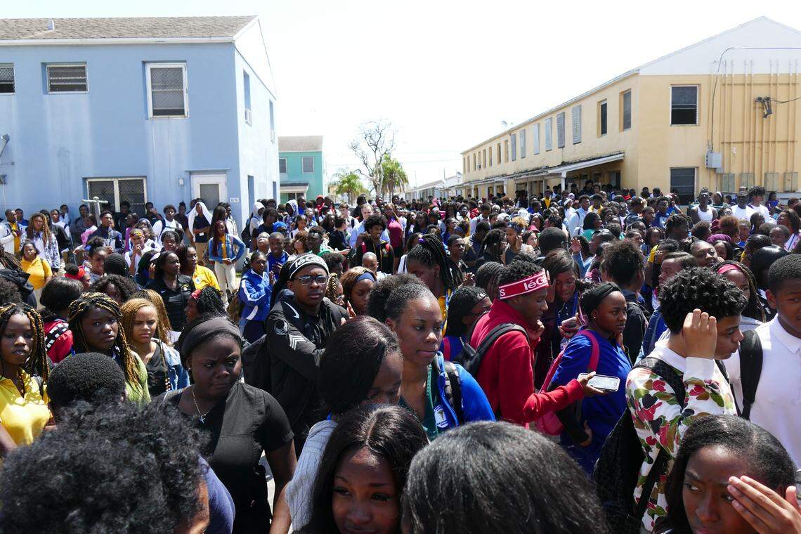 Hundreds of Northwestern High students walked out of school to protest gun violence in the Liberty Square neighborhood Tuesday, April 10, 2018. They stood in front of the apratment where their classmate, 17-year-old Kimson Green and former classmate Rickey Dixon, 18, were shot to death and two other young males were shot in the neighborhood on Sunday.