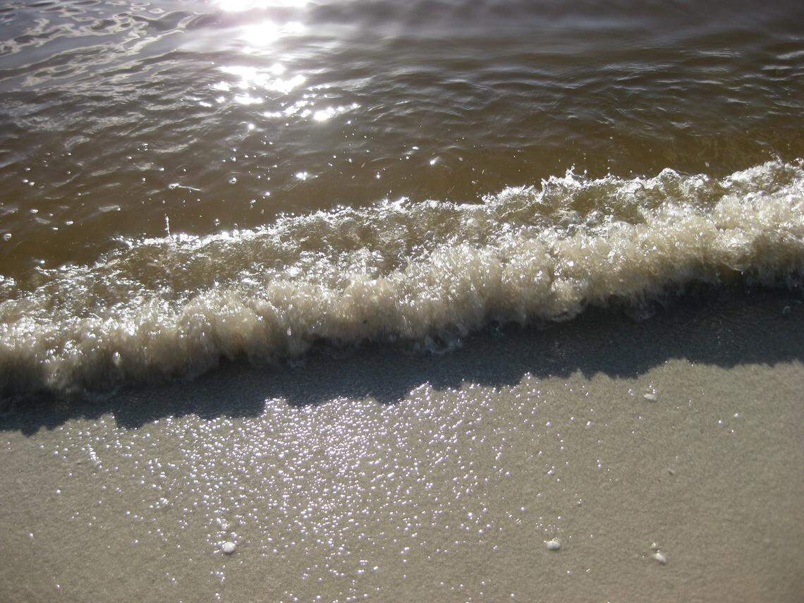 Murky beach waters in Naples tainted with red tide on Saturday, Sept. 29, 2018.