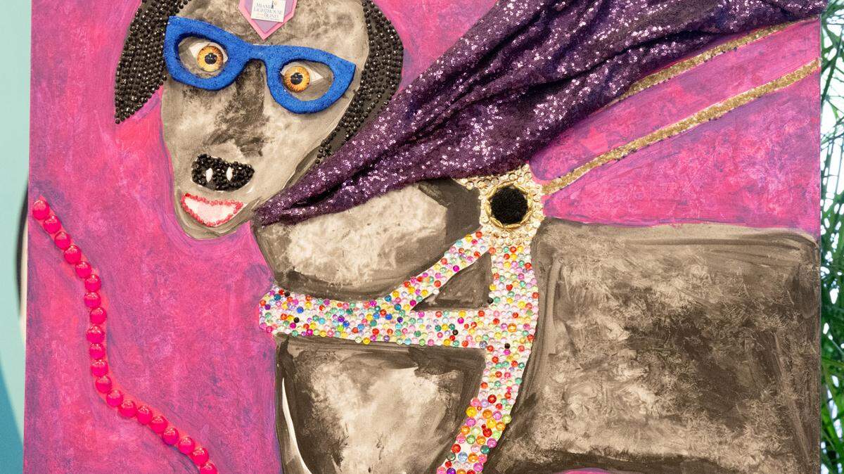 The new mixed media artwork, ‘Super Eva,’ at Miami-Dade Animal Services inspires vital adoptions of retired guide dogs.