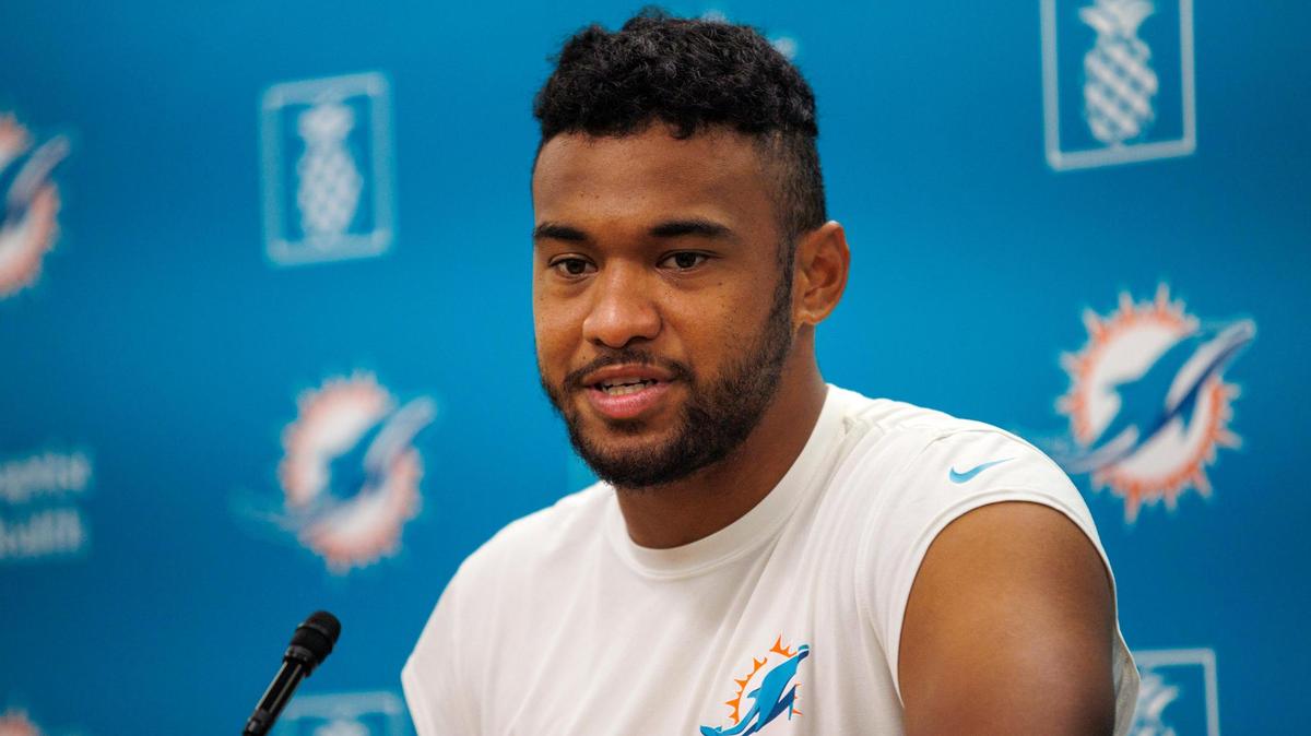 Miami Dolphins quarterback Tua Tagovailoa speaks during press conference at Baptist Health Training Complex in Hard Rock Stadium on Wednesday, April 20, 2022 in Miami Gardens, Florida.