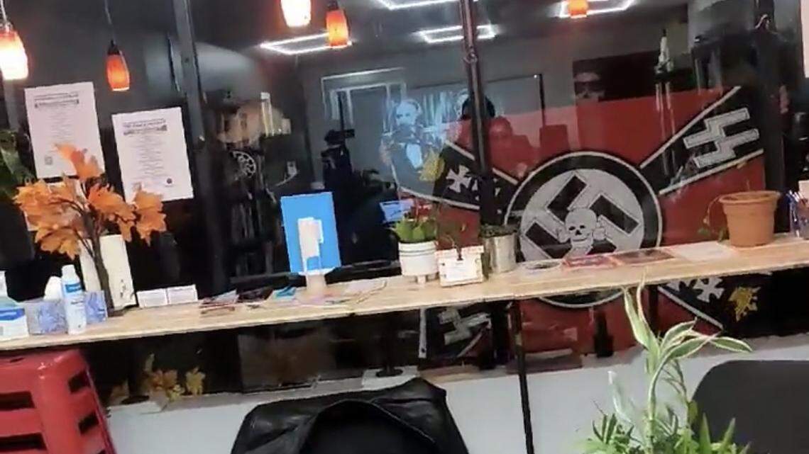 Neo-Nazis with a swastika flag interrupted a community library celebration reading of the Communist Manifesto in Providence, Rhode Island, police said. 