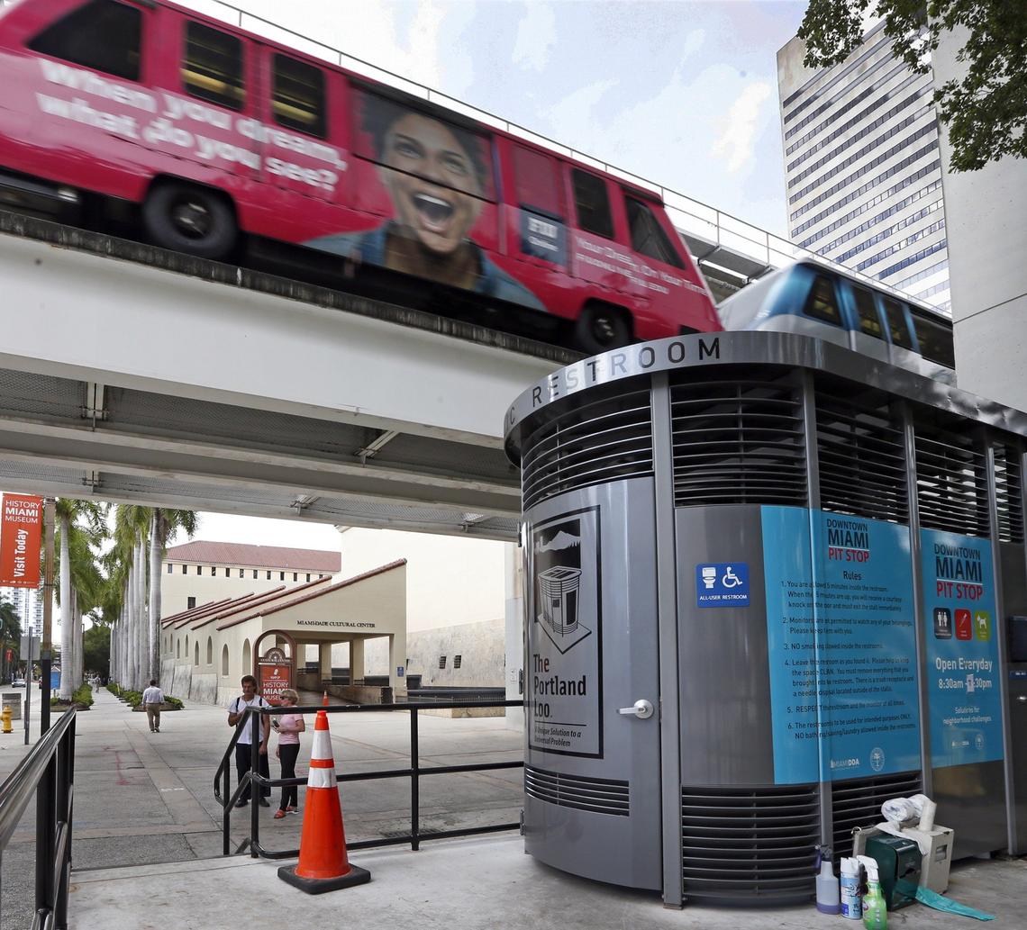 As the homeless population in downtown Miami has increased, so has the human waste problem. Business owners and residents say the city should install more public bathrooms like this one.