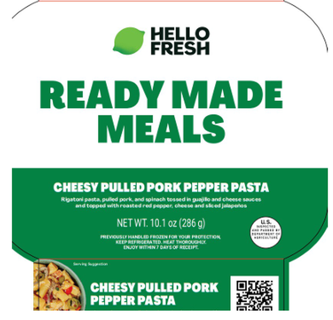 The label on HelloFresh’s Cheesy Pulled Pork Pepper Pasta.
