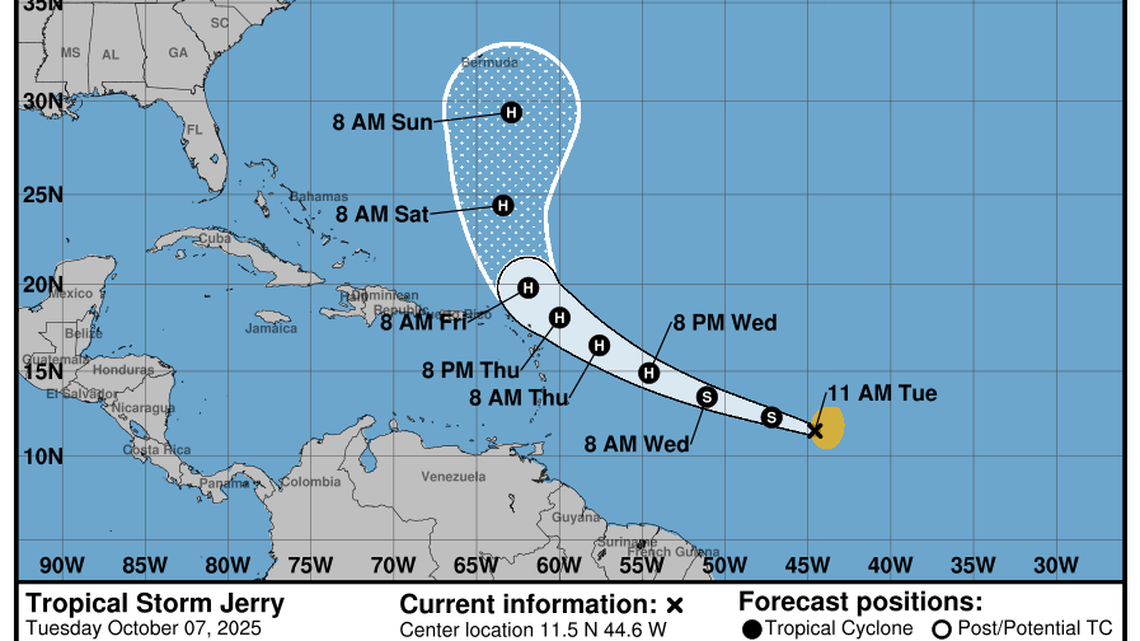 Tropical Storm Jerry forms. It could follow a familiar track in the Atlantic