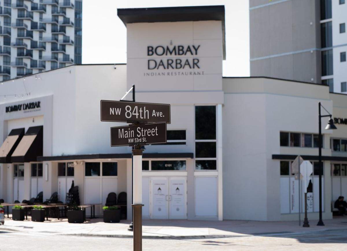 The exterior of Bombay Darbar in Downtown Doral.