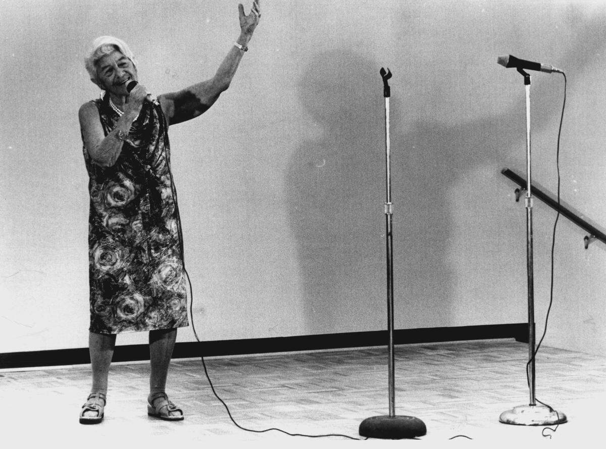 Miriam Schub sings "The is my beloved" at a concert for senior citizens at the South Shore Community Center in Miami Beach.