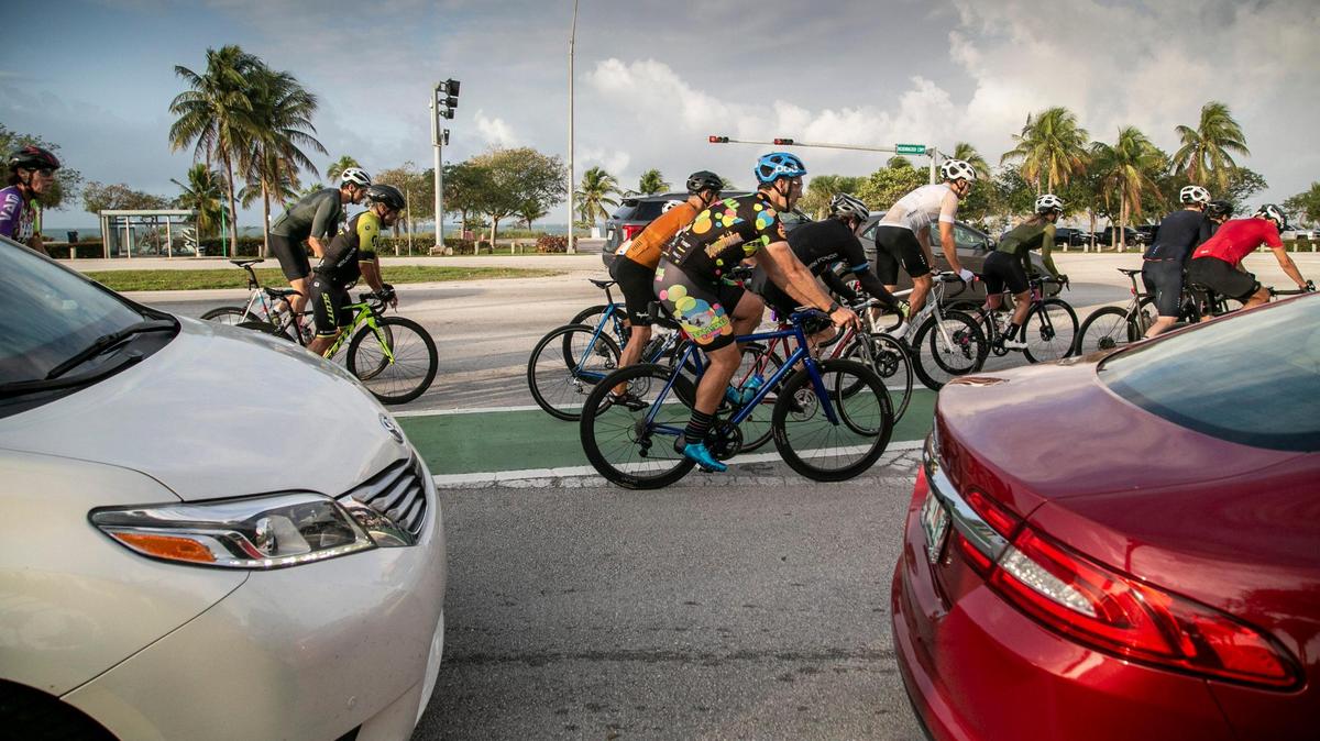 Cyclists on the Rickenbacker Causeway, the lone land route connecting Key Biscayne with Miami. Miami-Dade County is inviting developers to propose privately financed upgrades of the causeway based on a proposal by an investment group known as the Plan Z Consortium, but Mayor Daniella Levine Cava wants to cancel the process after resistance on Key Biscayne.