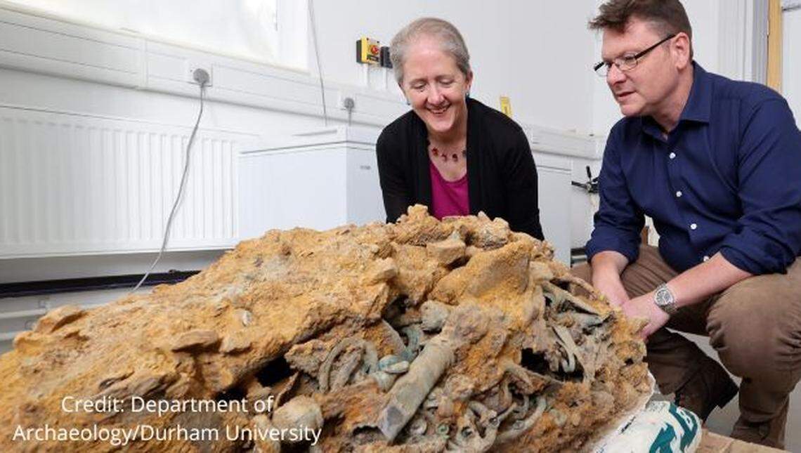 A section of the hoard had to be scanned in order to preserve the items inside.