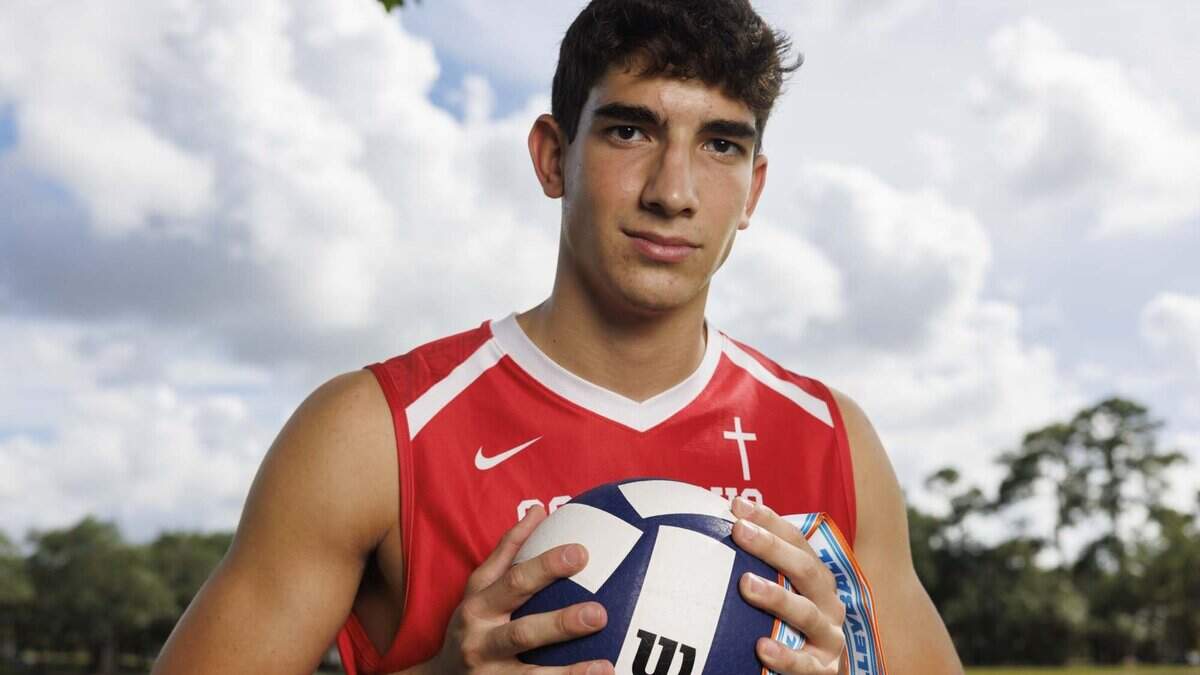 Lucas Riva, volleyball player at Columbus High School, poses during the Miami Herald's player of the year photoshoot on Wednesday, May 20, 2026, at AD Barnes Park in Miami, Fla.