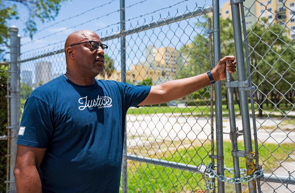 Bishop James D. Adams, pastor from the St. John Institutional Missionary Baptist Church talks with the Miami Herald at one of the properties that the Beckham group wants to build playing fields for their Inter Miami CF located at 566 NW 7th Avenue on Wednesday, June 23, 2021 in Miami, Florida.