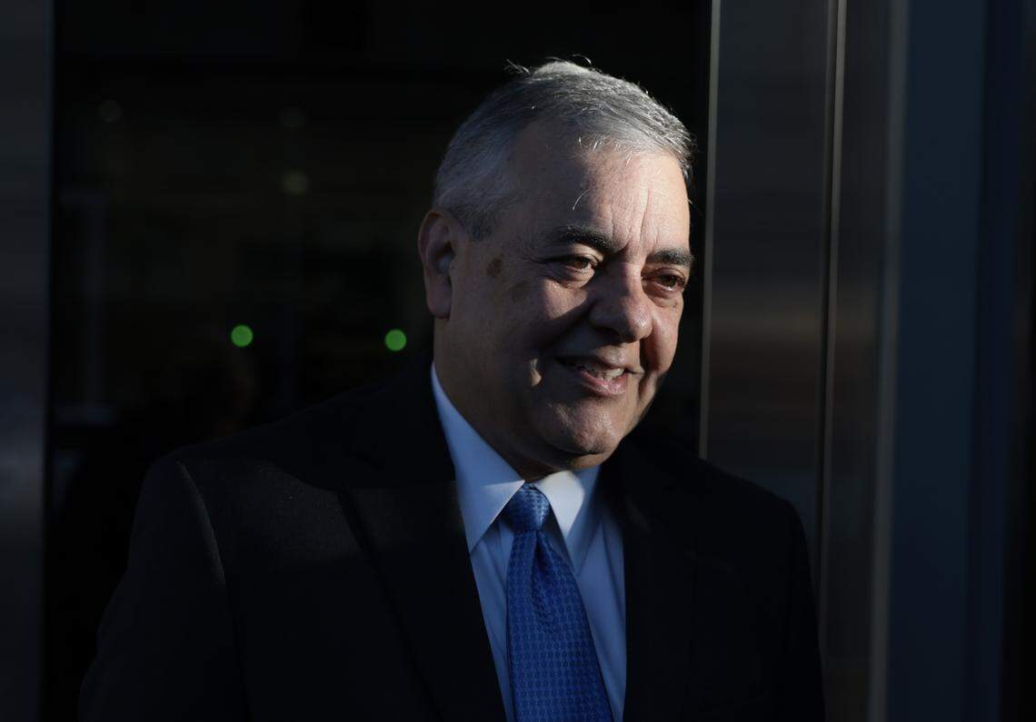 Former Florida Congressman David Rivera speaks to the media outside the James Lawrence King Federal Justice building before Secretary of State Marco Rubio testifies in his case on March 24, 2026, in Miami, Florida. 
