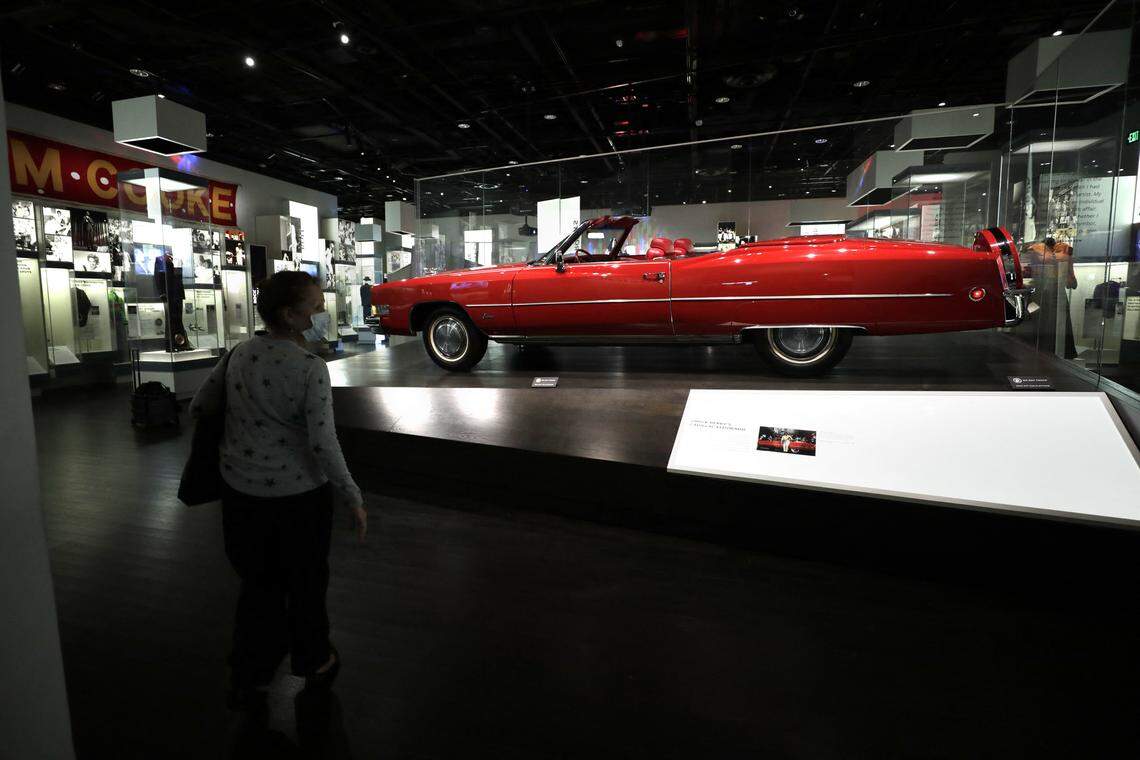 A first visitor looks at 1973 Chuck Berry's Cadillac at the National Museum of African American History and Culture as it reopens following its temporary closure due to the coronavirus (COVID-19) pandemic in Washington on September 18, 2020. Photo by Yuri Gripas/Abaca/Sipa USA