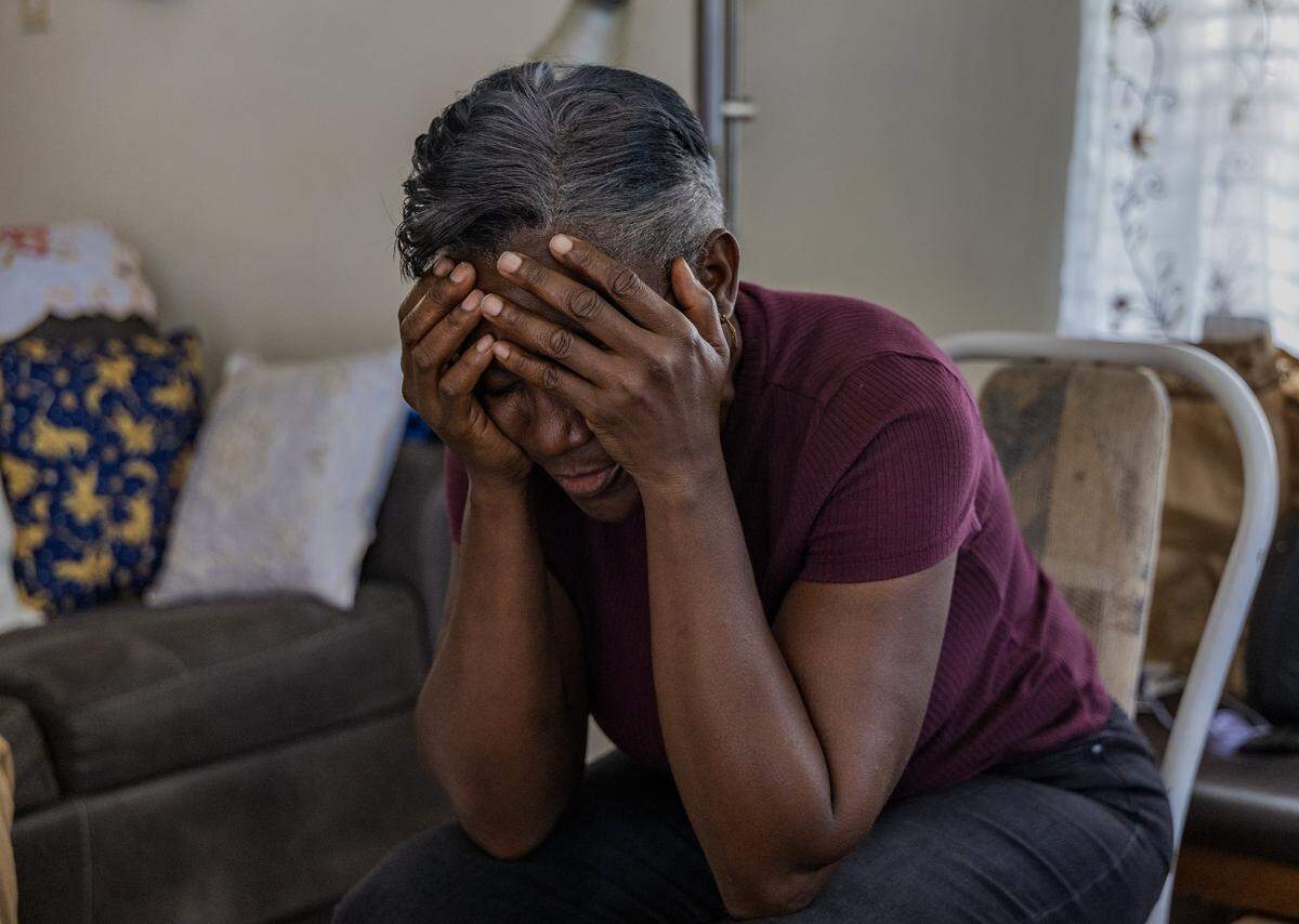 Daughter Shelley Ann Williams reacts at home a day after her mother Doreen Broadbelt, was killed in an apparent dog attack that occurred in the area of Northwest 14th Court and Northwest 196th Terrace, in Miami Gardens as she was walking to her job at Walmart, on Labor Day, on Tuesday September 02, 2025.