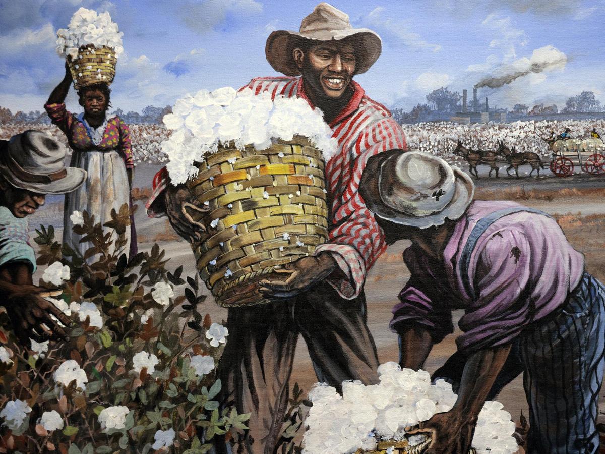 A sample of John Jones’ artwork in “The Color of Money,” the new exhibition at the African-American Research Library and Cultural Center that explores the connection between America’s economy and slavery.
