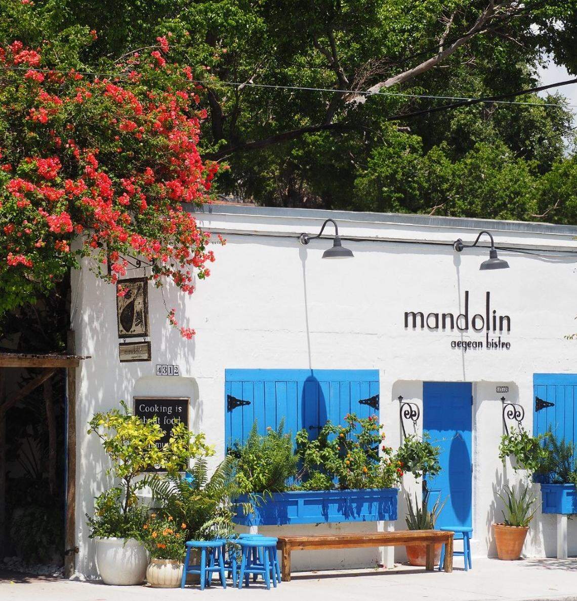 The exterior of Mandolin Aegean Bistro in Miami’s Design District.