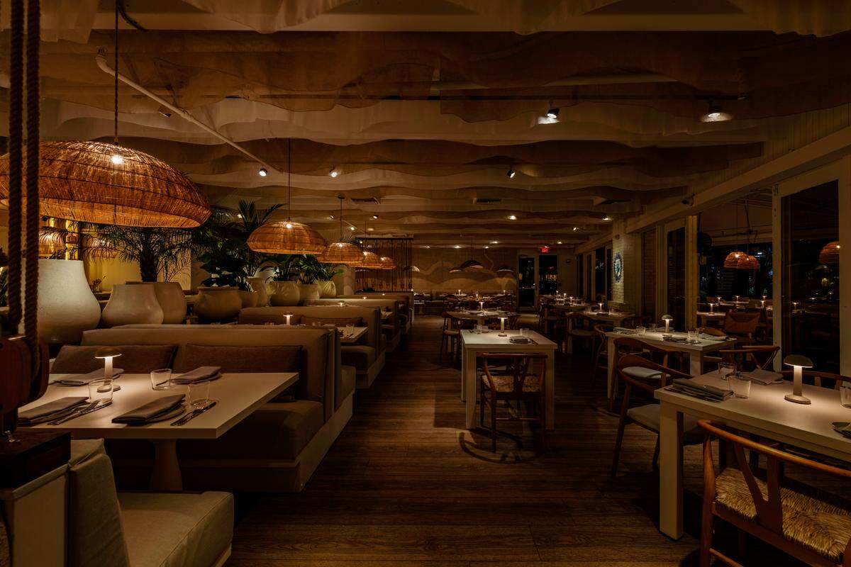 The interior of Mykonos, a new restaurant in Fort Lauderdale.
