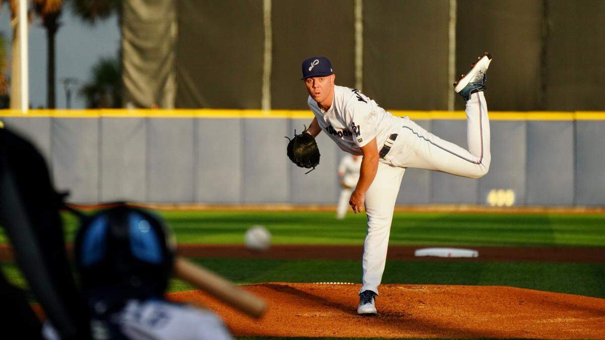Left-handed pitcher Patrick Monteverde pitches for the Double A Pensacola Blue Wahoos.