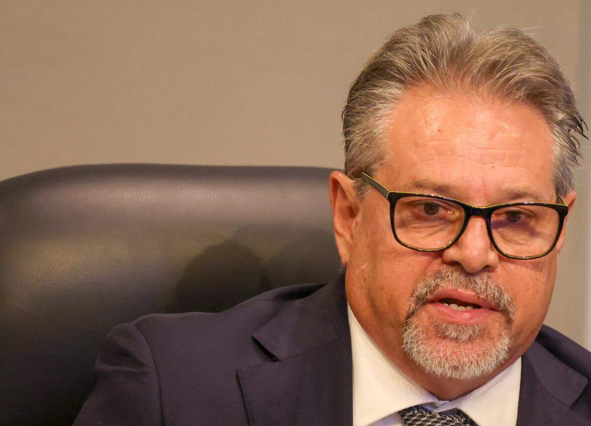 Miami Commissioner Miguel Angel Gabela gives his remarks during the City of Miami Commission meeting on Thursday, Oct. 24, 2024, at City Hall in Miami. The controversial pension plan was first co-sponsored by Commissioners Miguel Angel Gabela and Christine King.