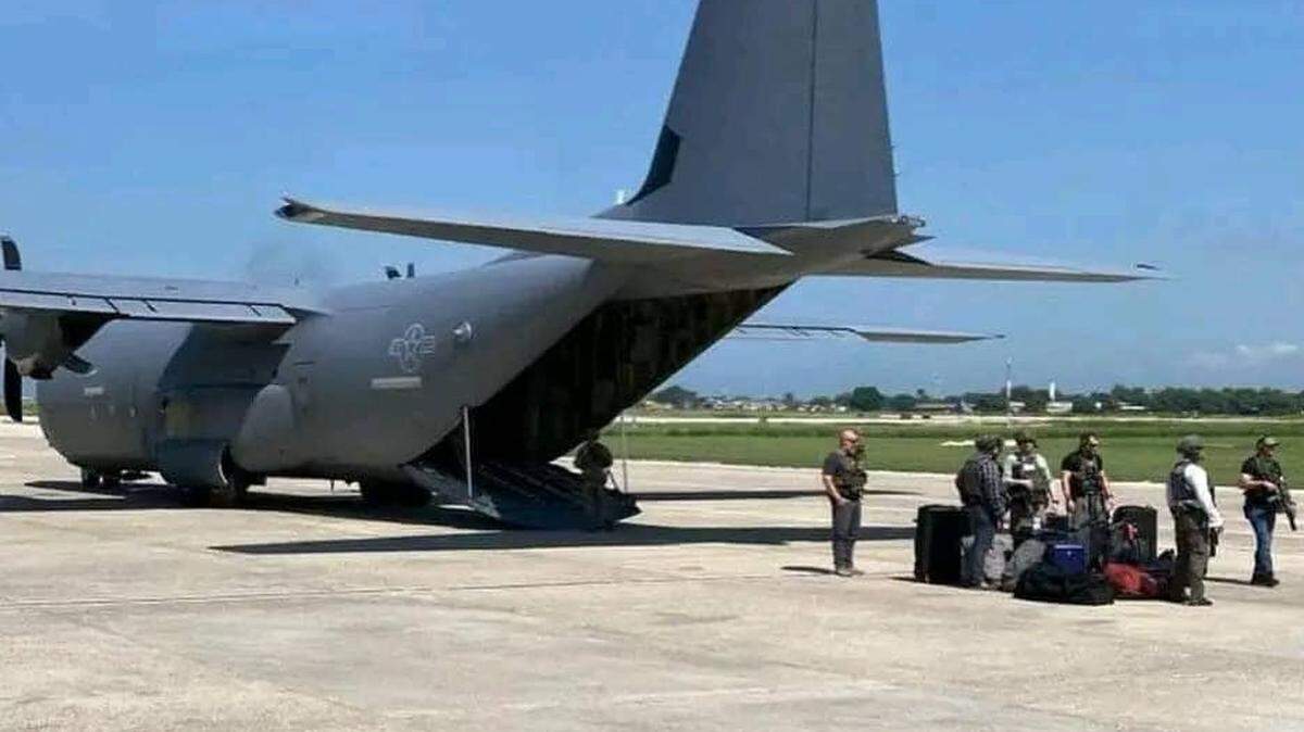 U.S. military aircraft lands in Haiti on Tuesday. weeks after President Biden informed Congress he was providing $10 million worth of weapons and ammunition to the Haiti National Police.