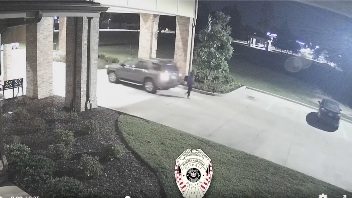 This surveillance video screengrab shows the seconds before the SUV backed over the victim, then drove away, police say.