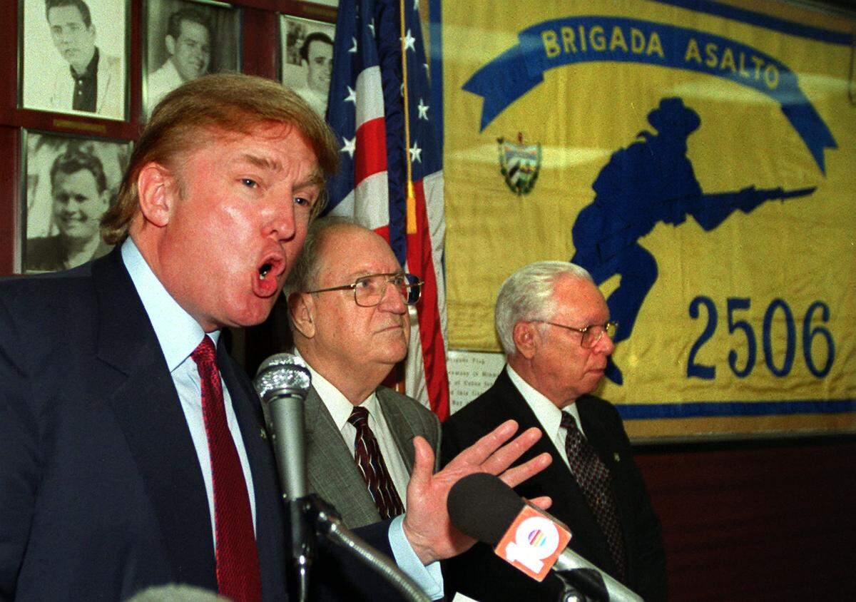 Donald Trump blasts Fidel Castro and says we need to keep the embargo on Cuba while at the Bay of Pigs Association in Little Havana in 1999.